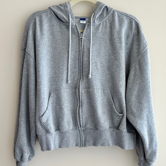 Old Navy Tops - Old Navy Cropped Fleece Zip Up Hoodie, Size Large, Grey